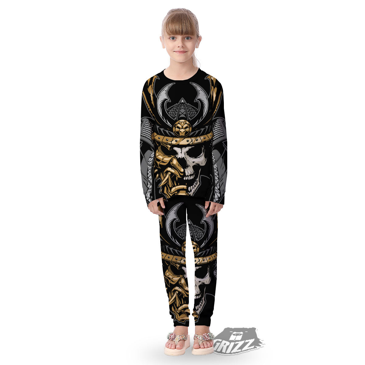 Skull Samurai Warrior Print Kid's Pajamas-grizzshop