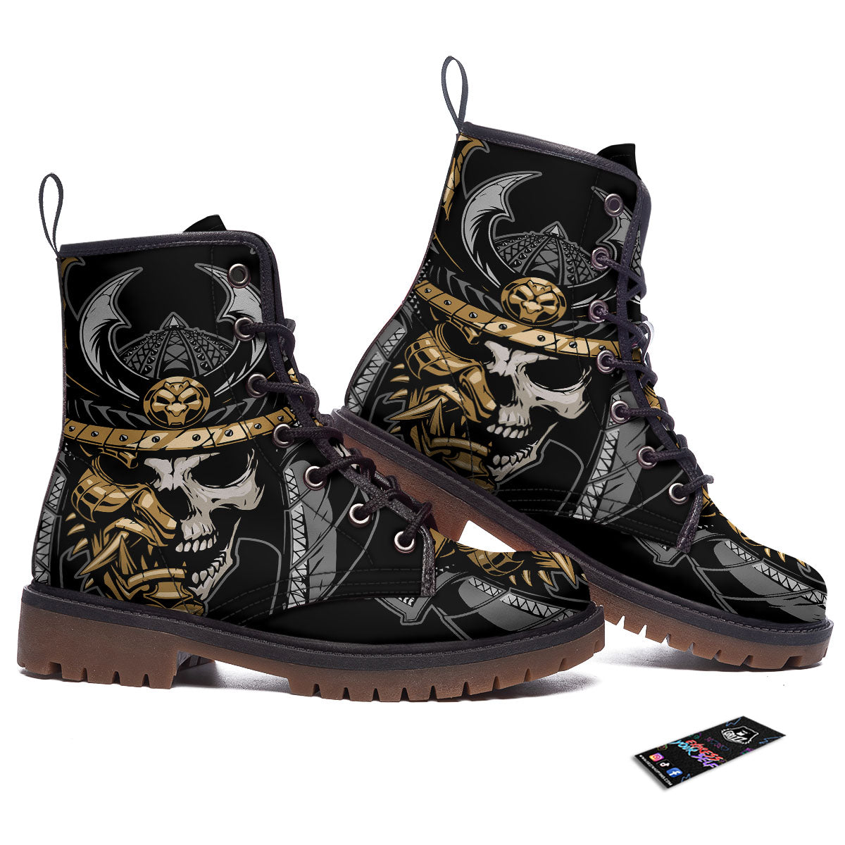 Skull Samurai Warrior Print Work Boots-grizzshop
