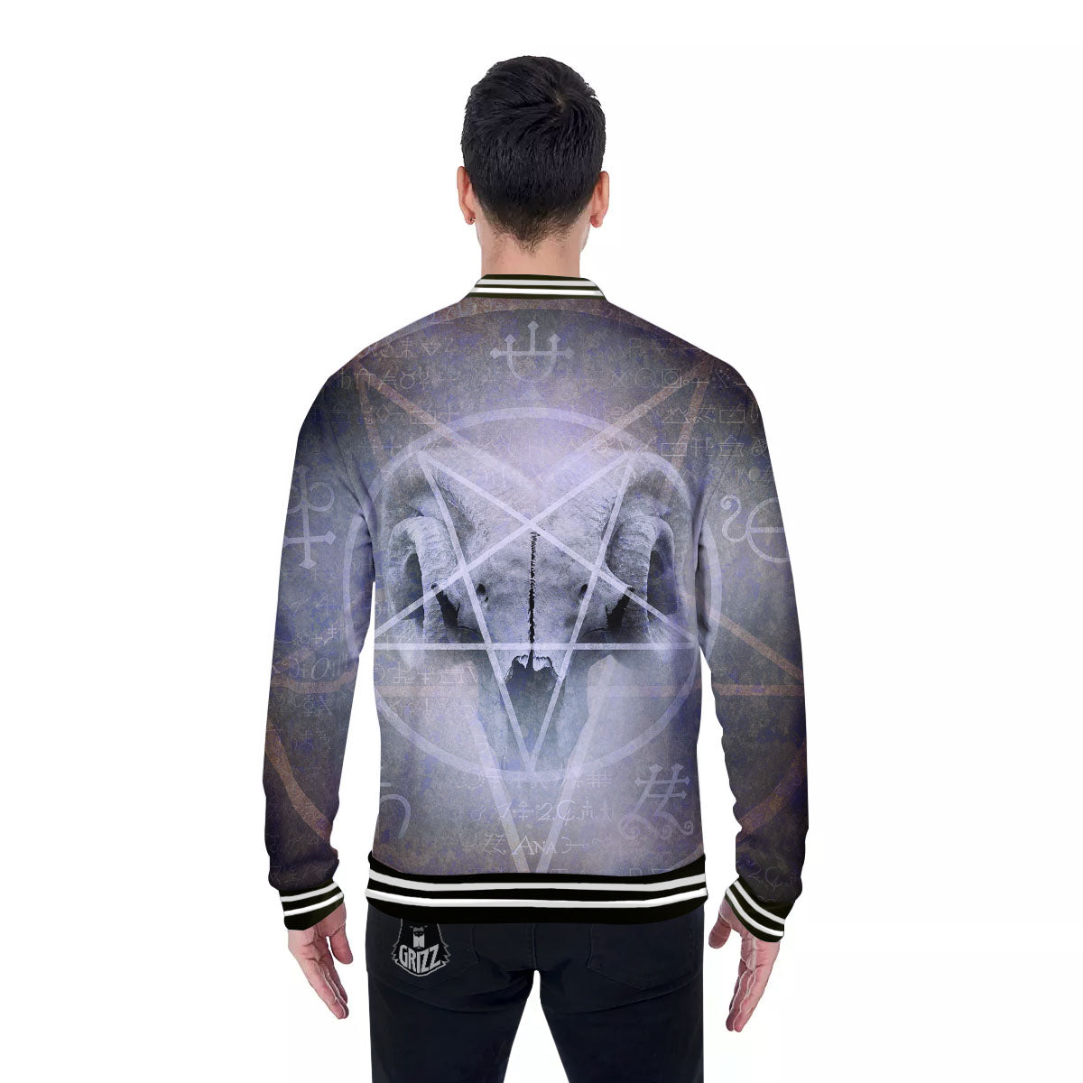 Skull Satanic Pentagram Print Baseball Jacket-grizzshop