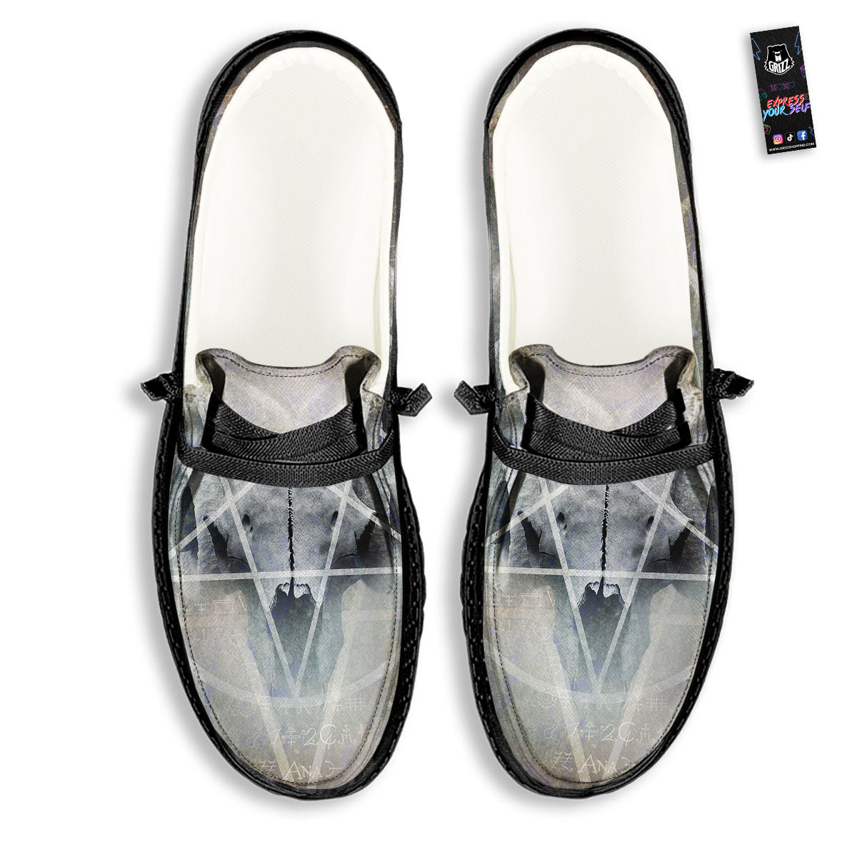 Skull Satanic Pentagram Print Black Loafers-grizzshop