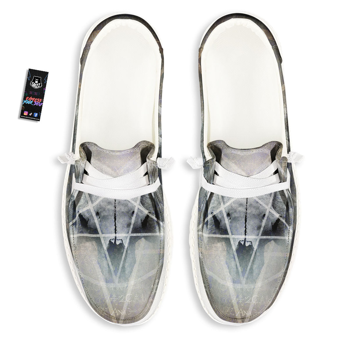 Skull Satanic Pentagram Print Black Loafers-grizzshop