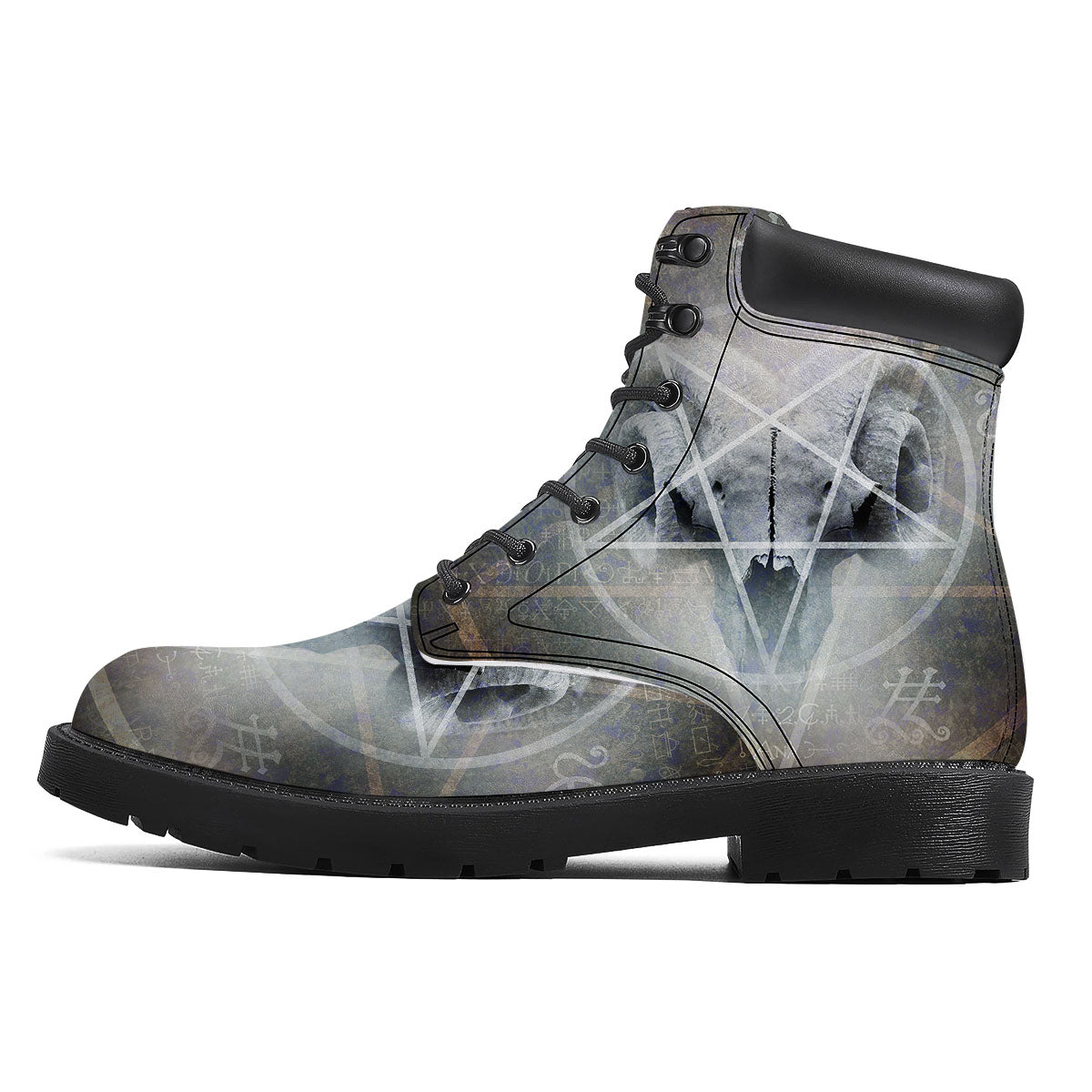 Skull Satanic Pentagram Print Boots-grizzshop