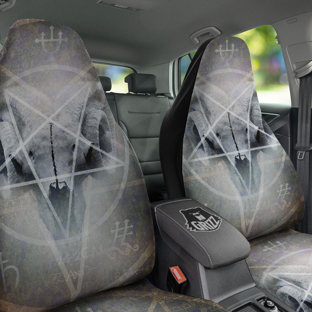Skull Satanic Pentagram Print Car Seat Covers-grizzshop
