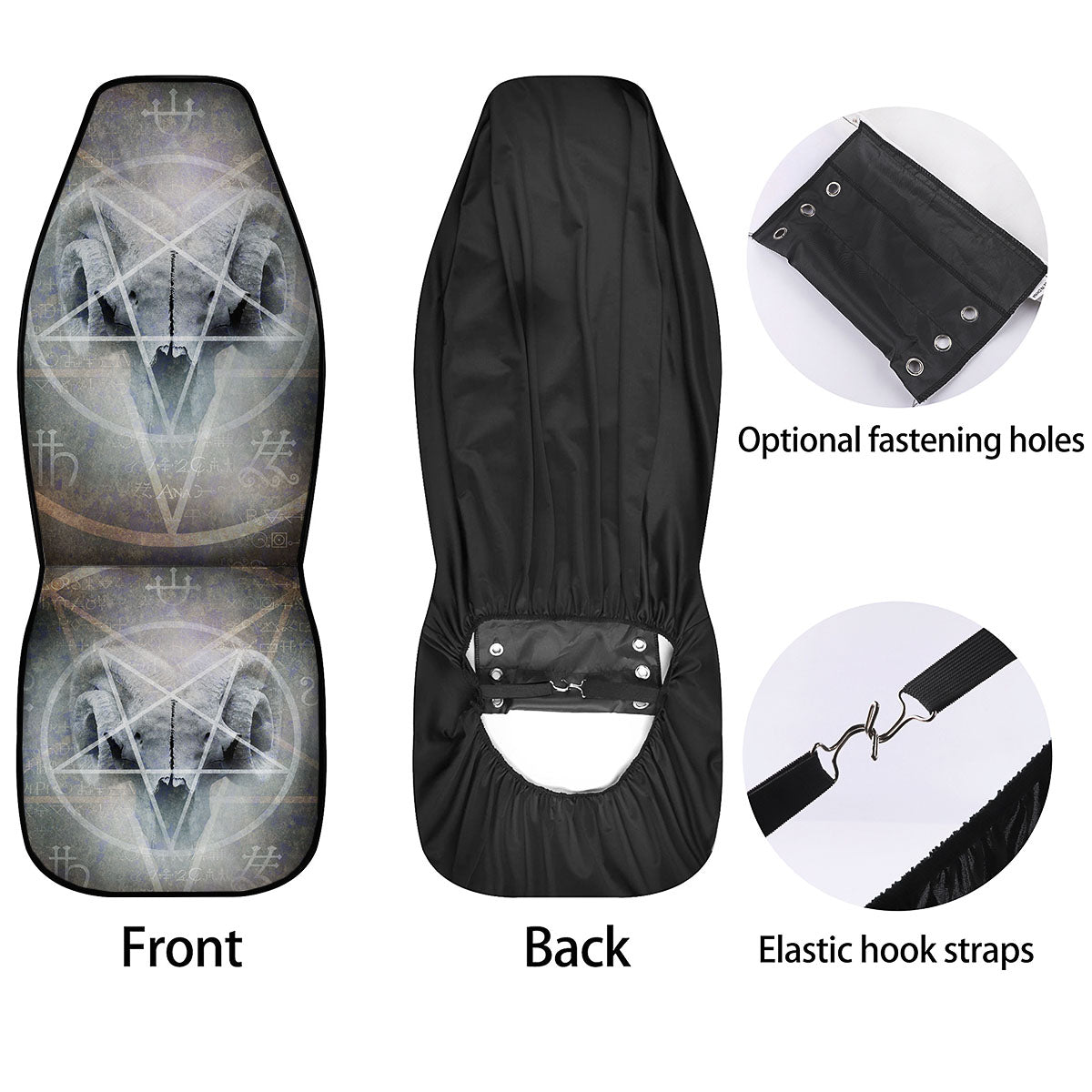Skull Satanic Pentagram Print Car Seat Covers-grizzshop