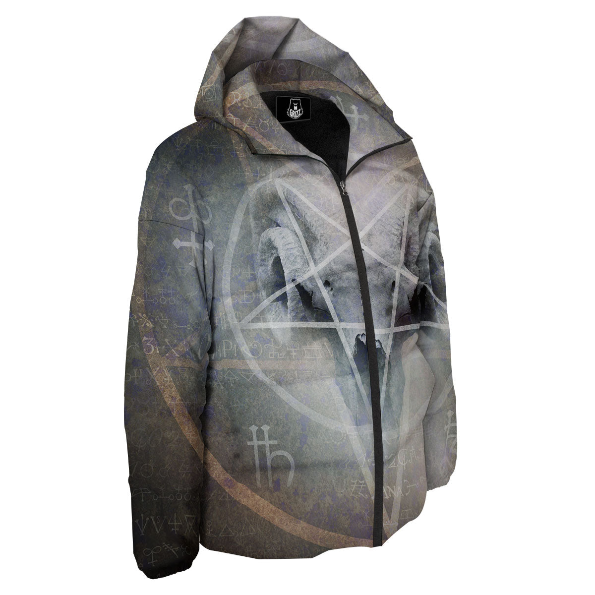 Skull Satanic Pentagram Print Down Jacket-grizzshop