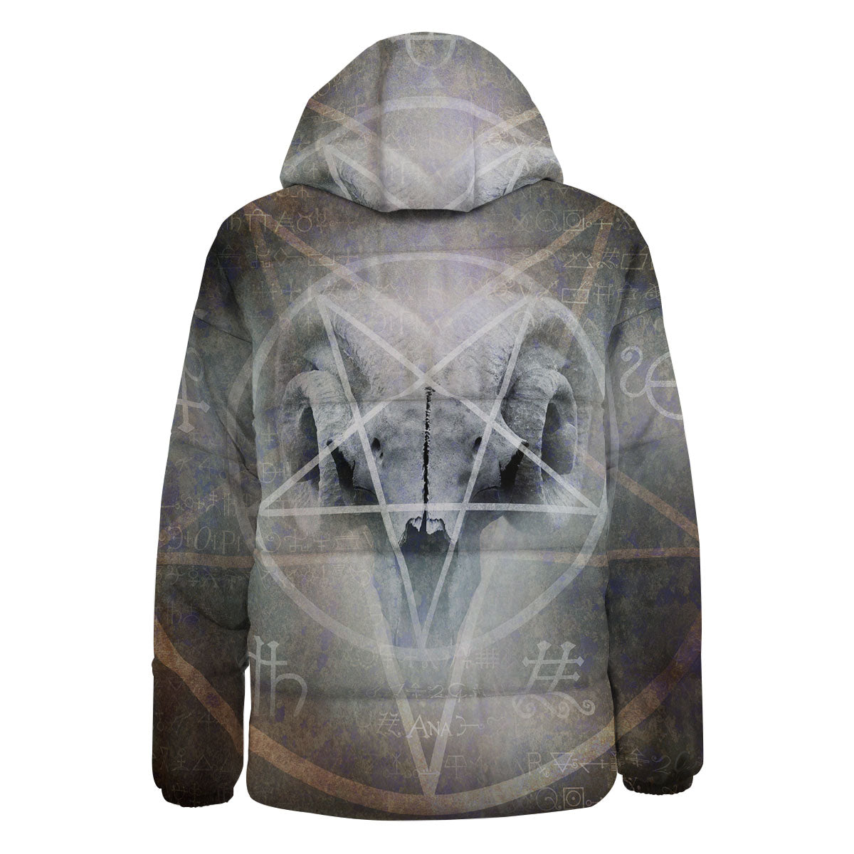 Skull Satanic Pentagram Print Down Jacket-grizzshop