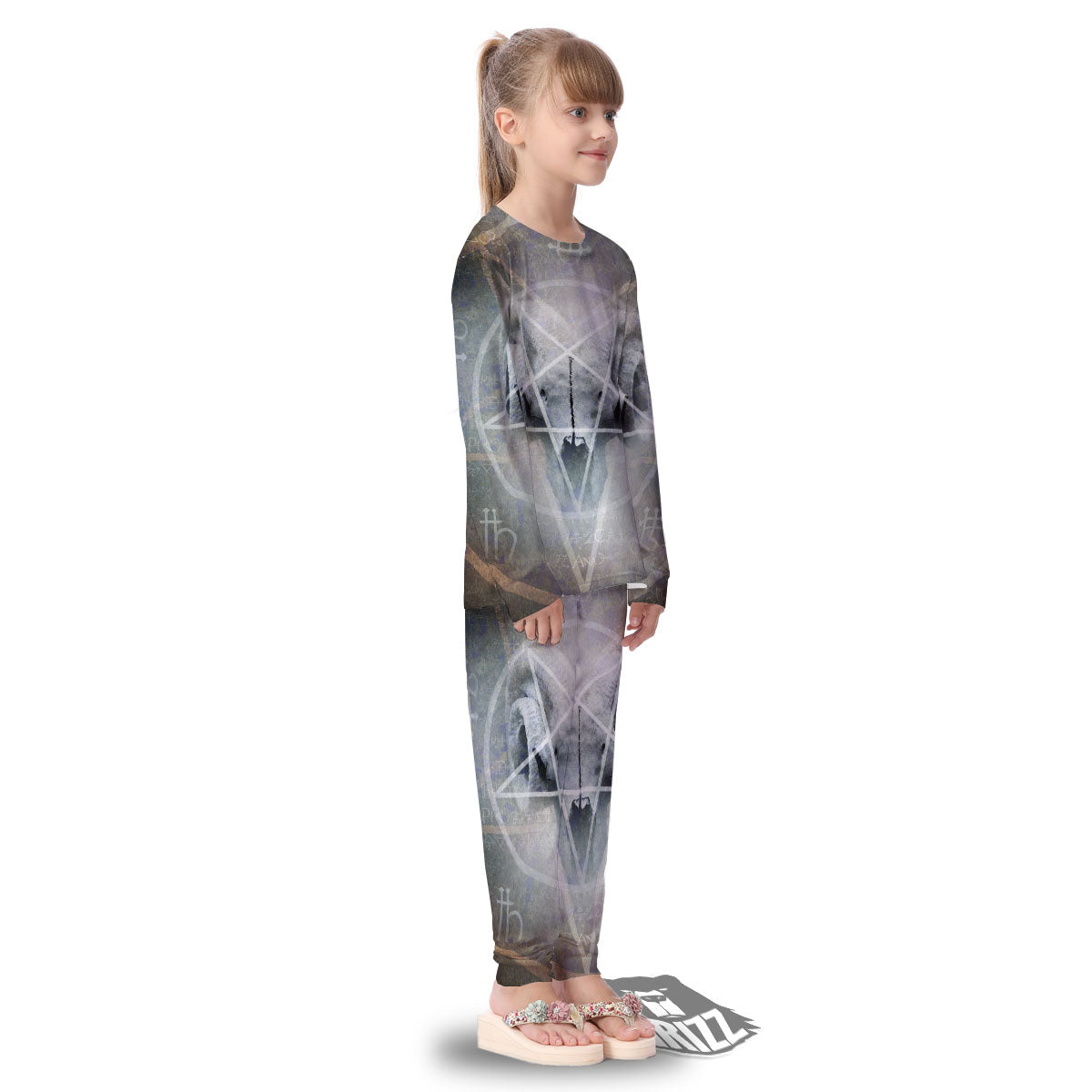 Skull Satanic Pentagram Print Kid's Pajamas-grizzshop