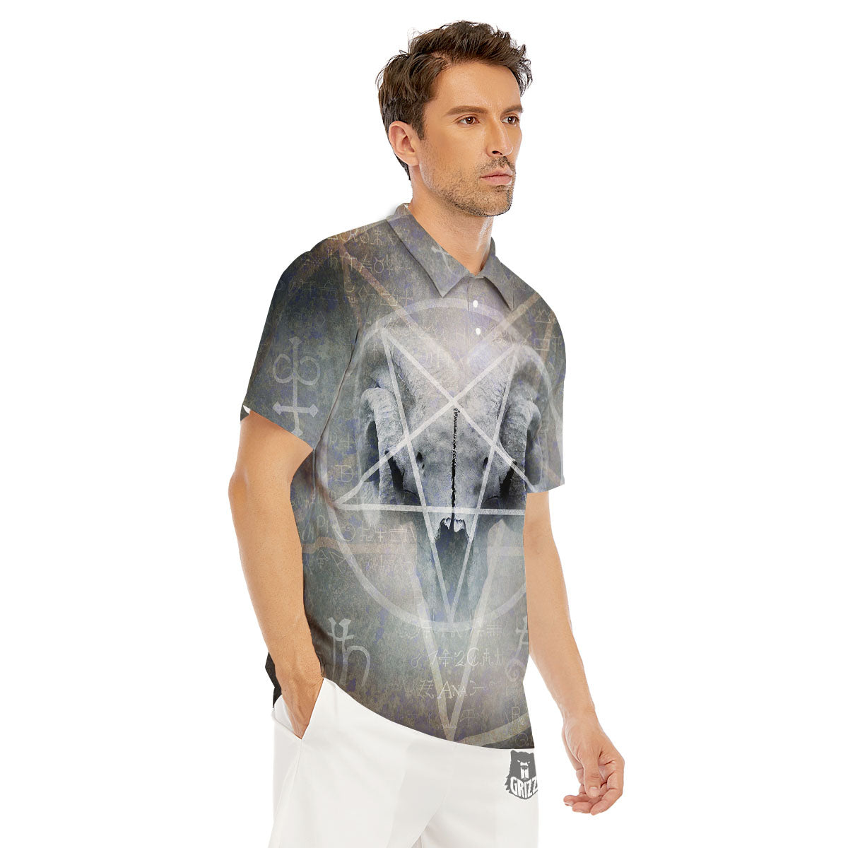Skull Satanic Pentagram Print Men's Golf Shirts-grizzshop