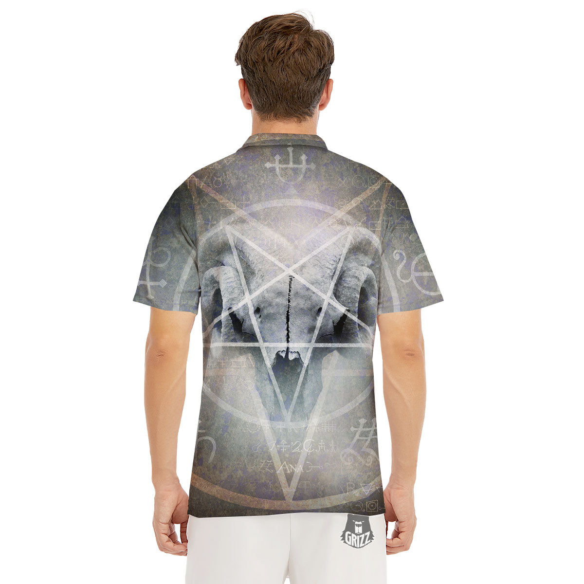 Skull Satanic Pentagram Print Men's Golf Shirts-grizzshop