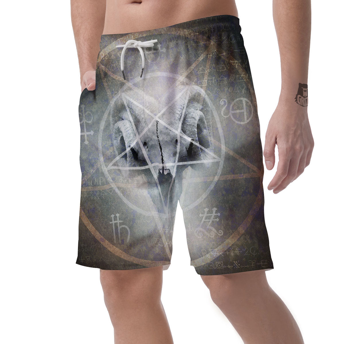 Skull Satanic Pentagram Print Men's Shorts-grizzshop
