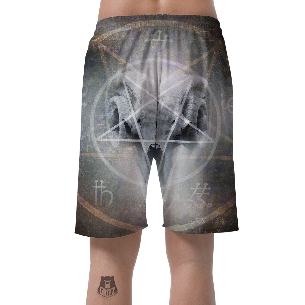 Skull Satanic Pentagram Print Men's Shorts-grizzshop