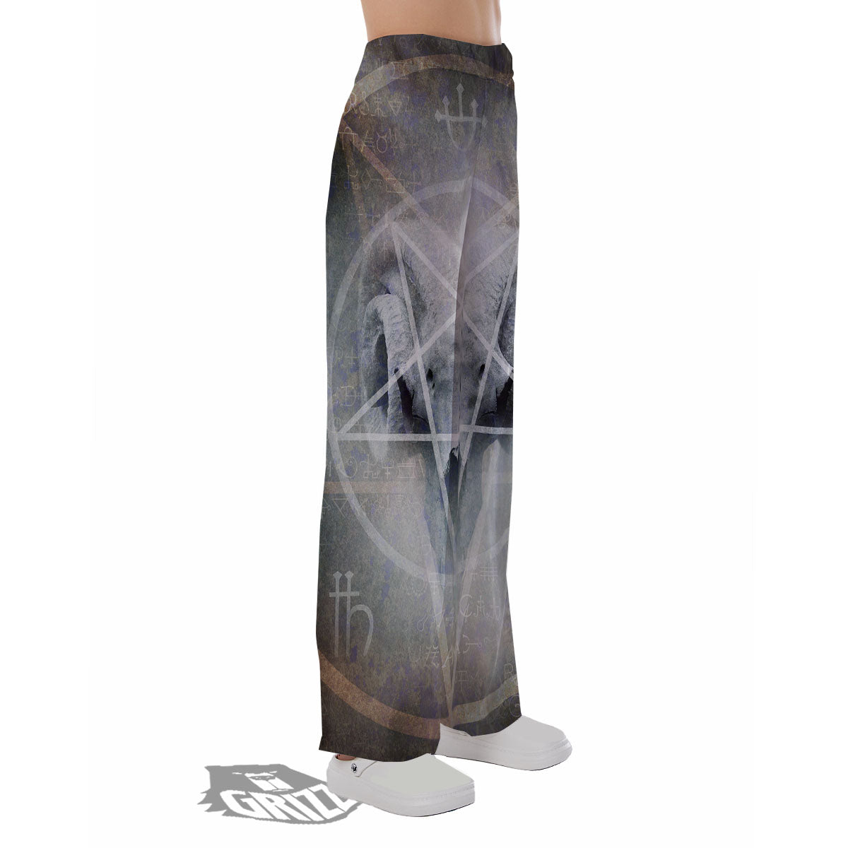 Skull Satanic Pentagram Print Pajama Pants-grizzshop