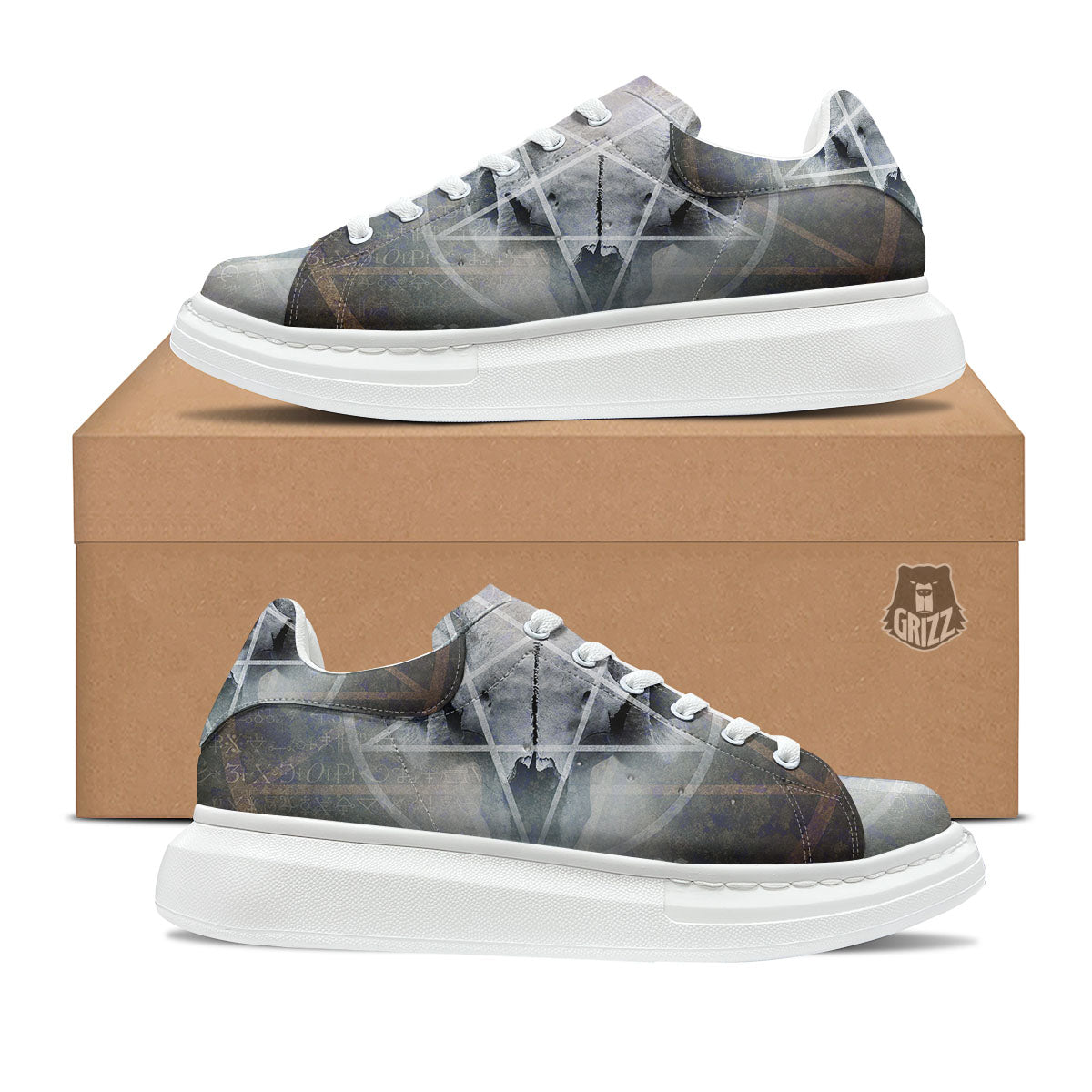 Skull Satanic Pentagram Print Platform Shoes-grizzshop