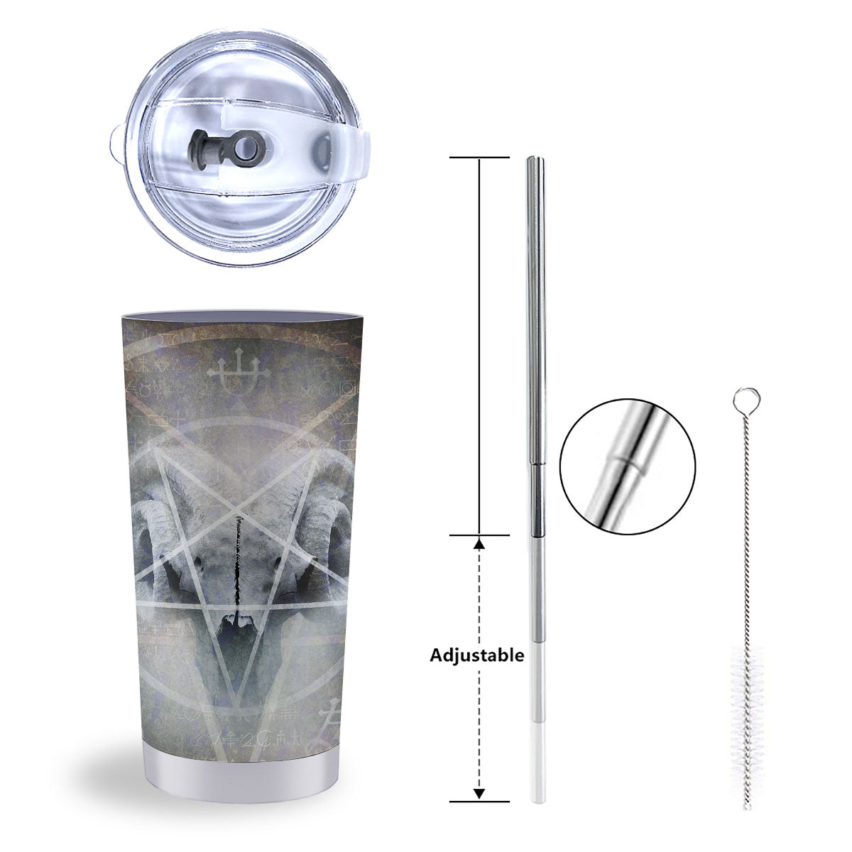Skull Satanic Pentagram Print Tumbler-grizzshop