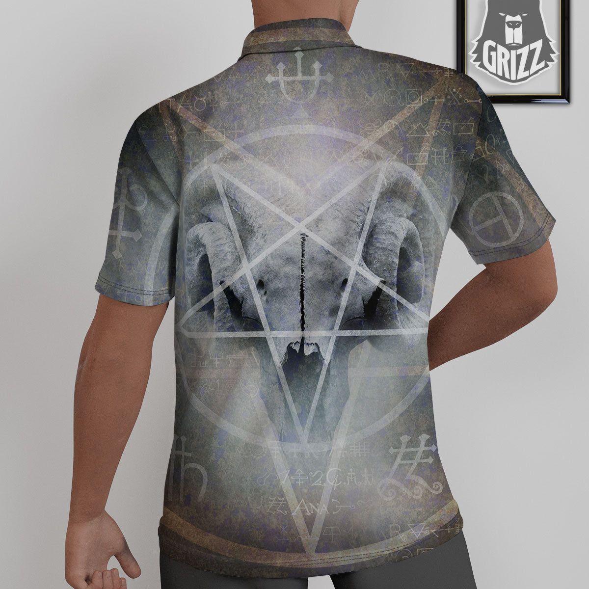 Skull Satanic Pentagram Print Untucked Shirts-grizzshop