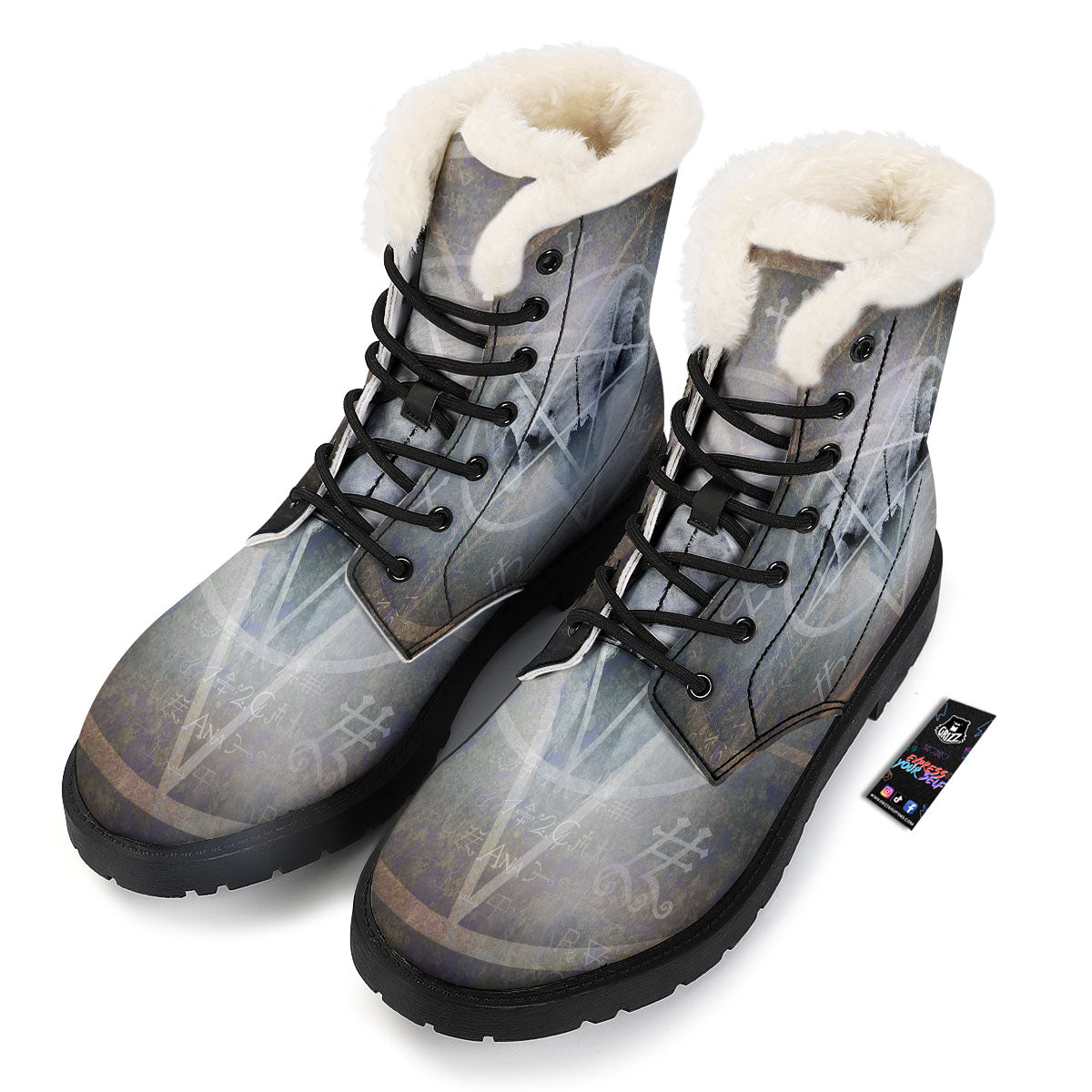 Skull Satanic Pentagram Print Winter Boots-grizzshop
