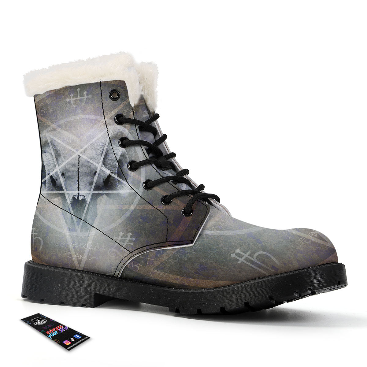 Skull Satanic Pentagram Print Winter Boots-grizzshop