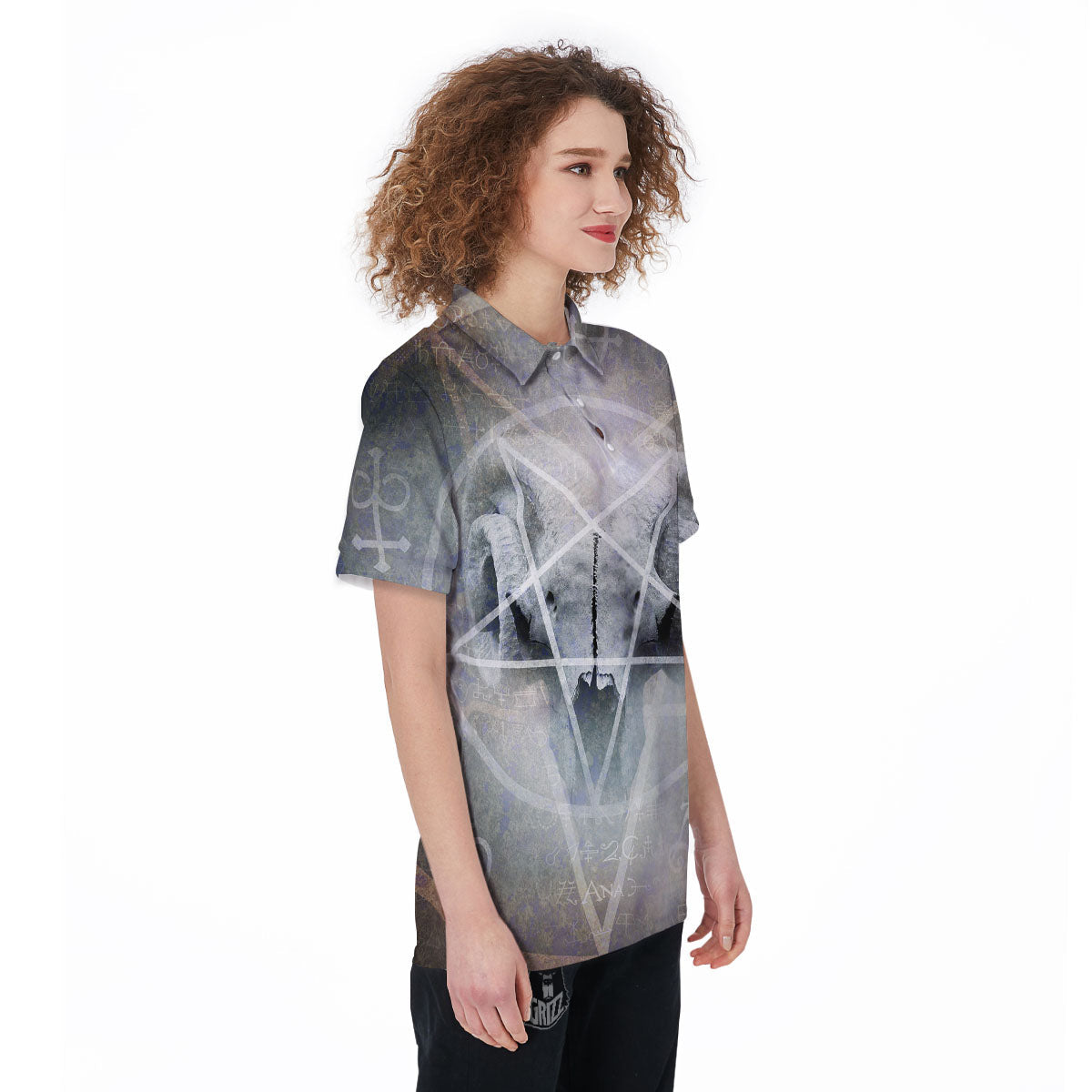 Skull Satanic Pentagram Print Women's Golf Shirts-grizzshop