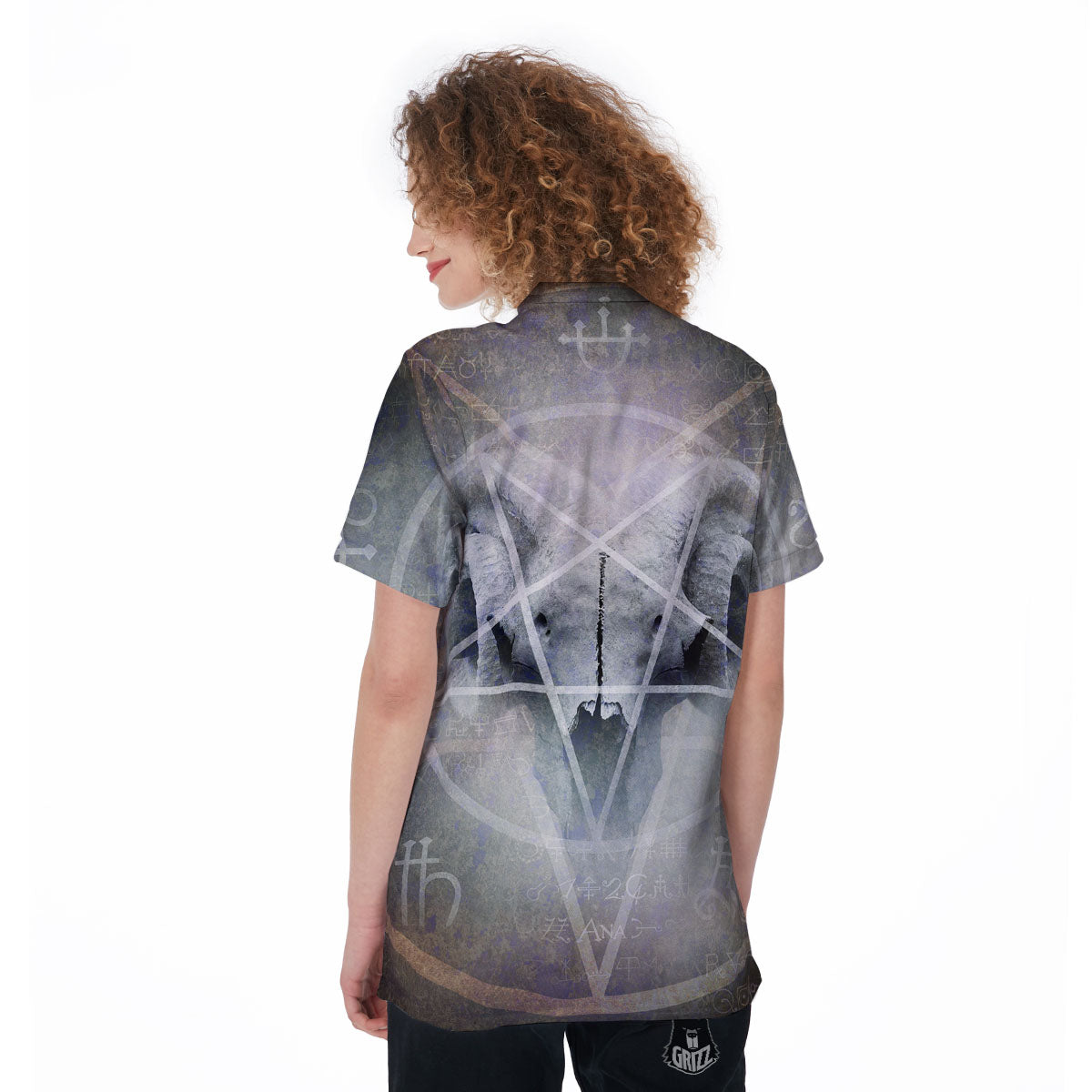 Skull Satanic Pentagram Print Women's Golf Shirts-grizzshop
