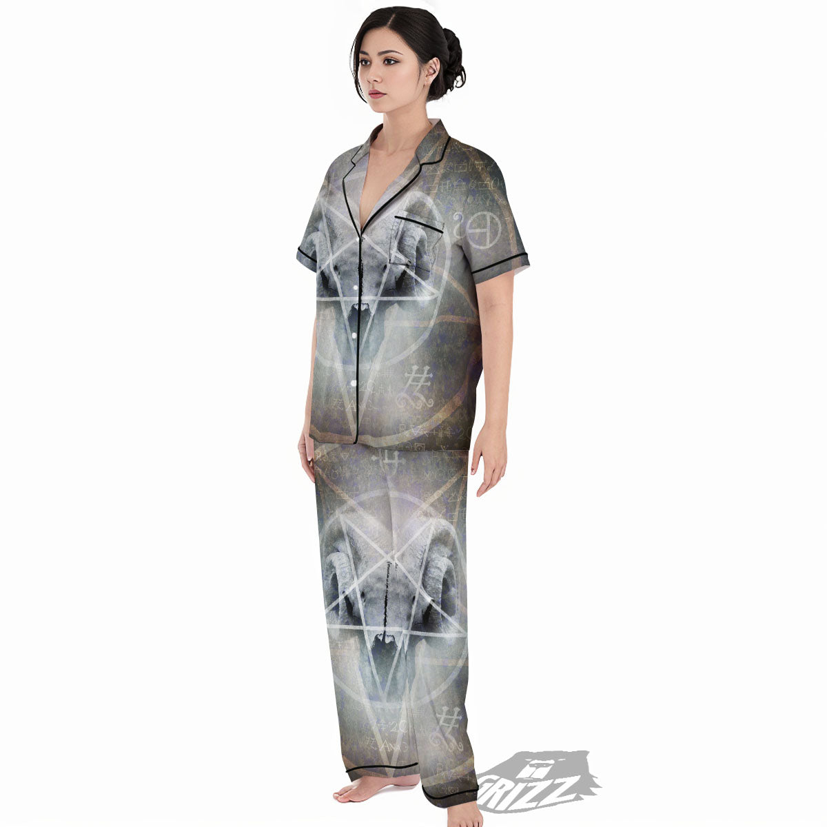 Skull Satanic Pentagram Print Women's Pajamas Set-grizzshop