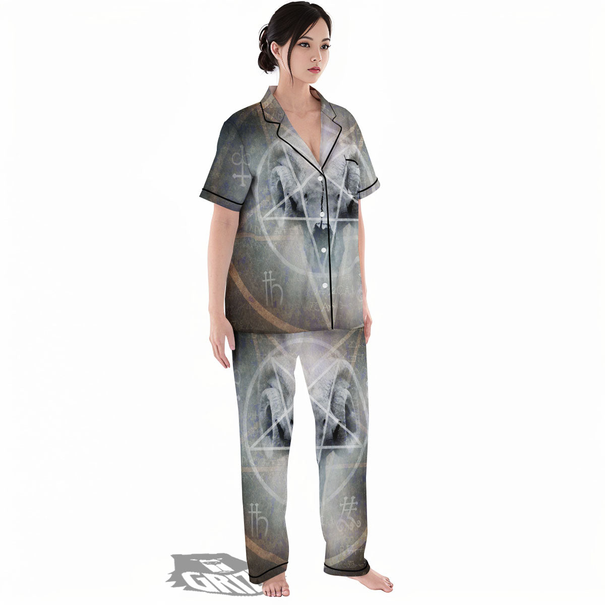 Skull Satanic Pentagram Print Women's Pajamas Set-grizzshop
