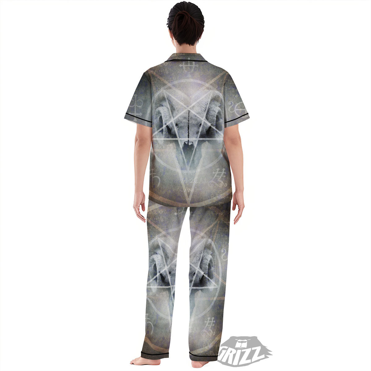 Skull Satanic Pentagram Print Women's Pajamas Set-grizzshop
