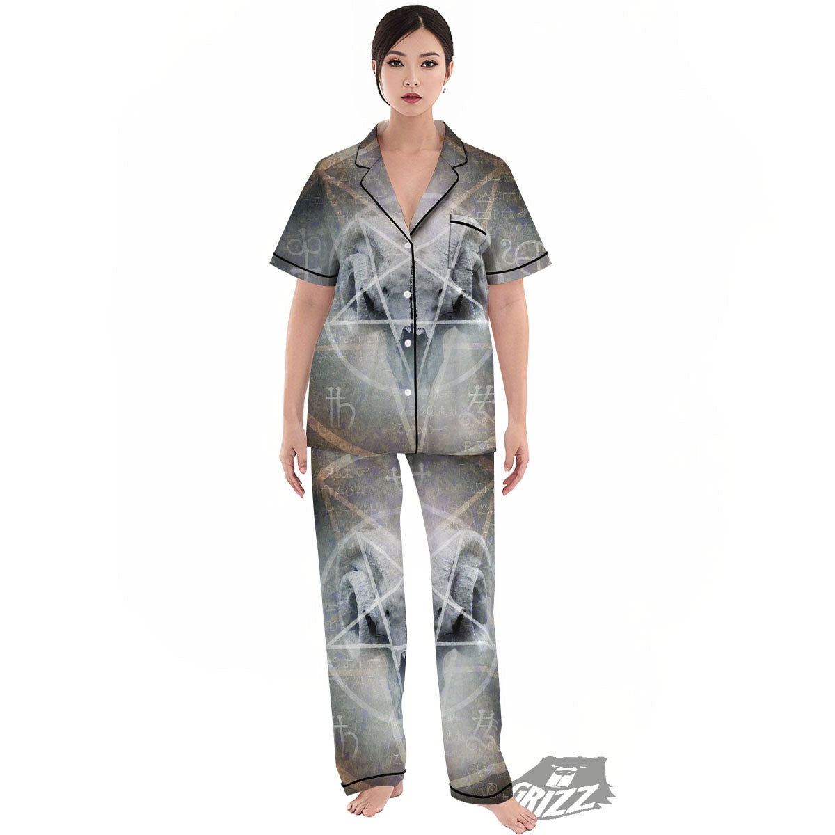 Skull Satanic Pentagram Print Women's Pajamas Set-grizzshop