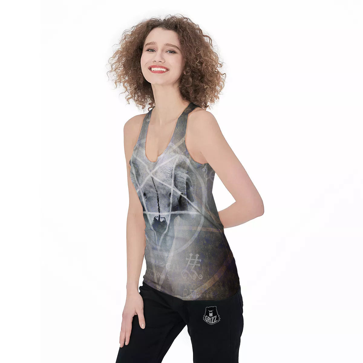 Skull Satanic Pentagram Print Women's Racerback Tank Top-grizzshop