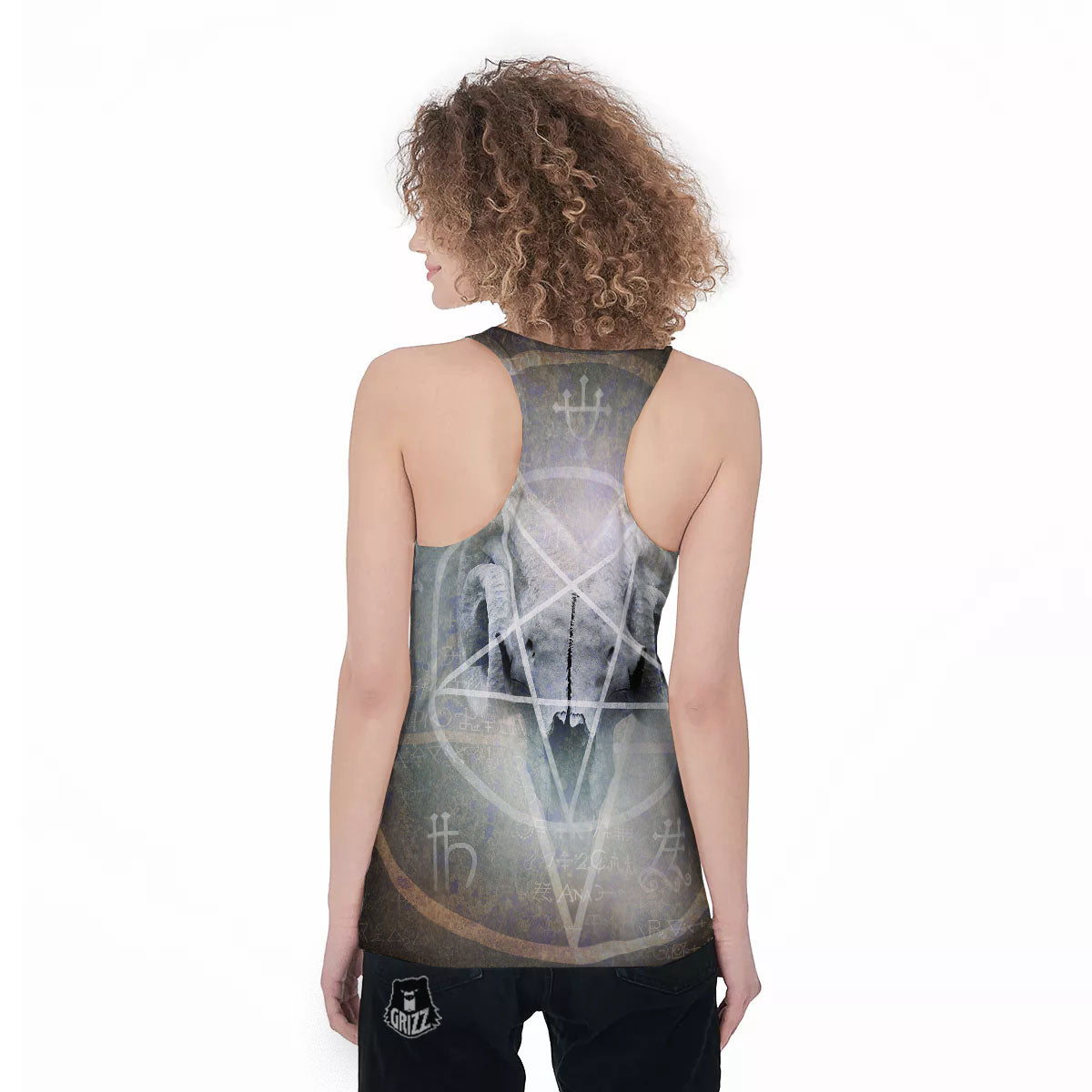 Skull Satanic Pentagram Print Women's Racerback Tank Top-grizzshop