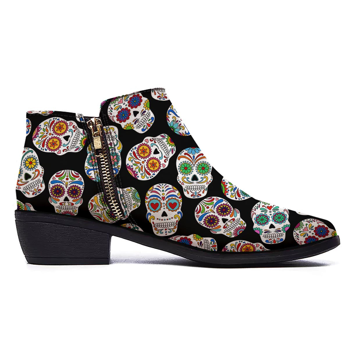Skull Sugar Print Pattern Ankle Boots-grizzshop