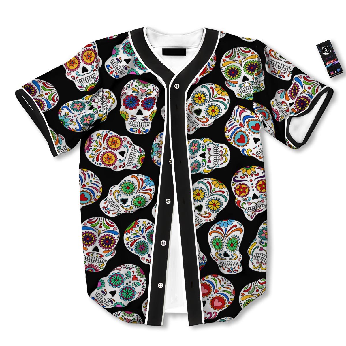Skull Sugar Print Pattern Baseball Jersey-grizzshop