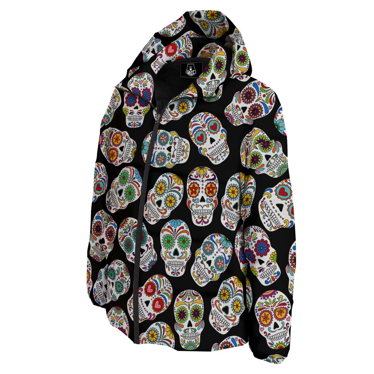 Skull Sugar Print Pattern Down Jacket-grizzshop