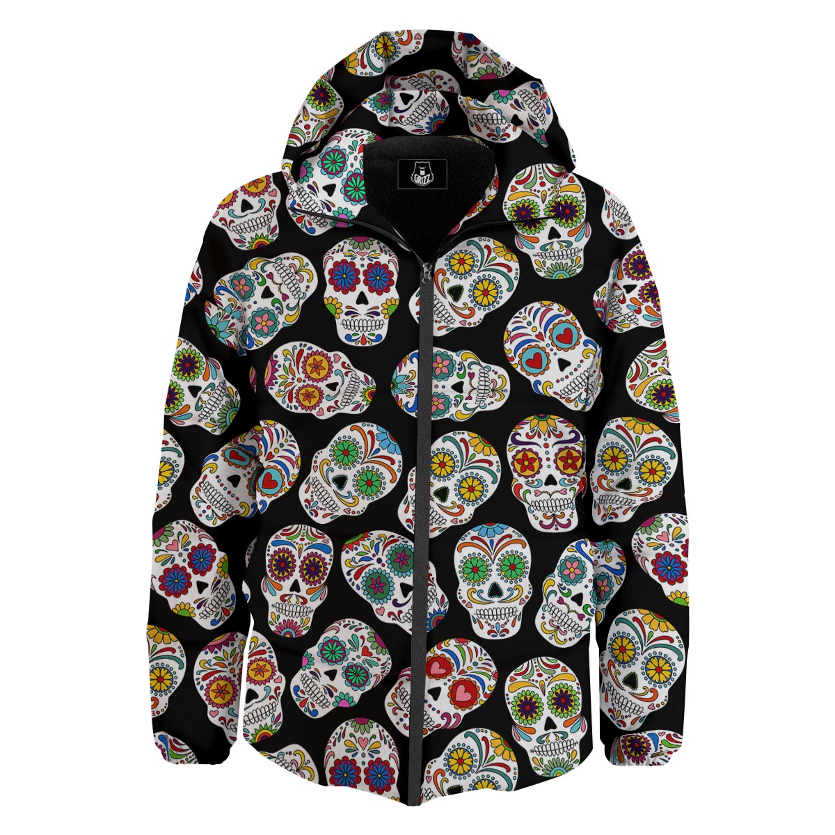 Skull Sugar Print Pattern Down Jacket-grizzshop