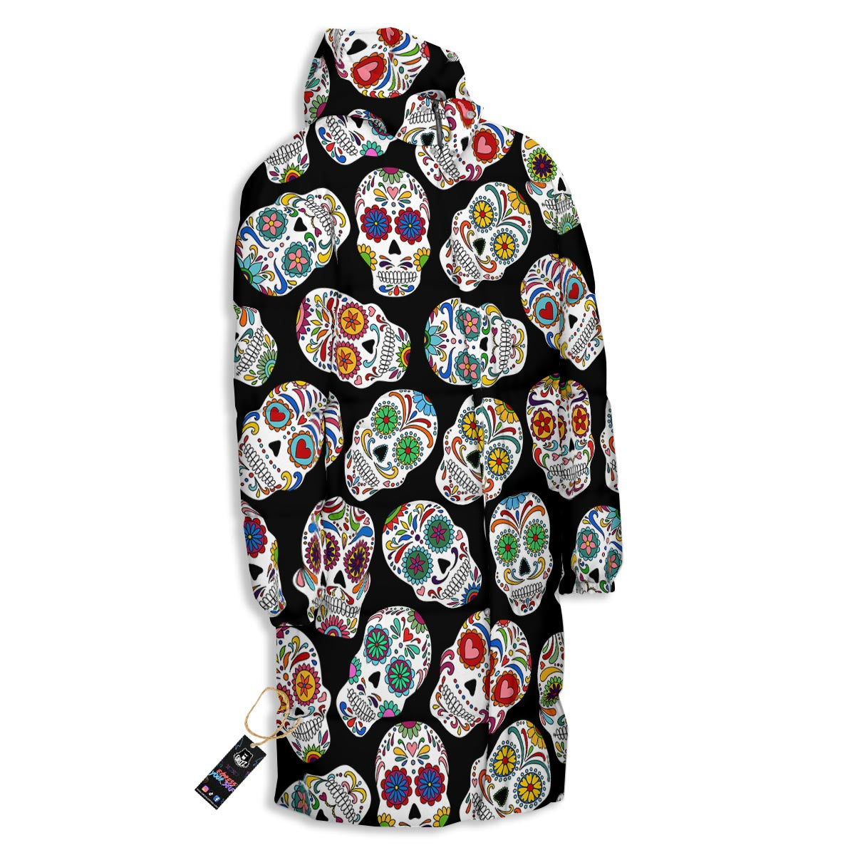 Skull Sugar Print Pattern Long Down Jacket-grizzshop
