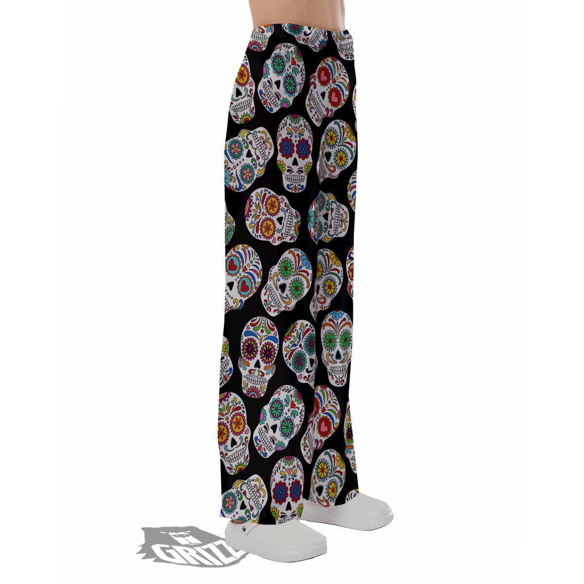 Skull Sugar Print Pattern Pajama Pants-grizzshop