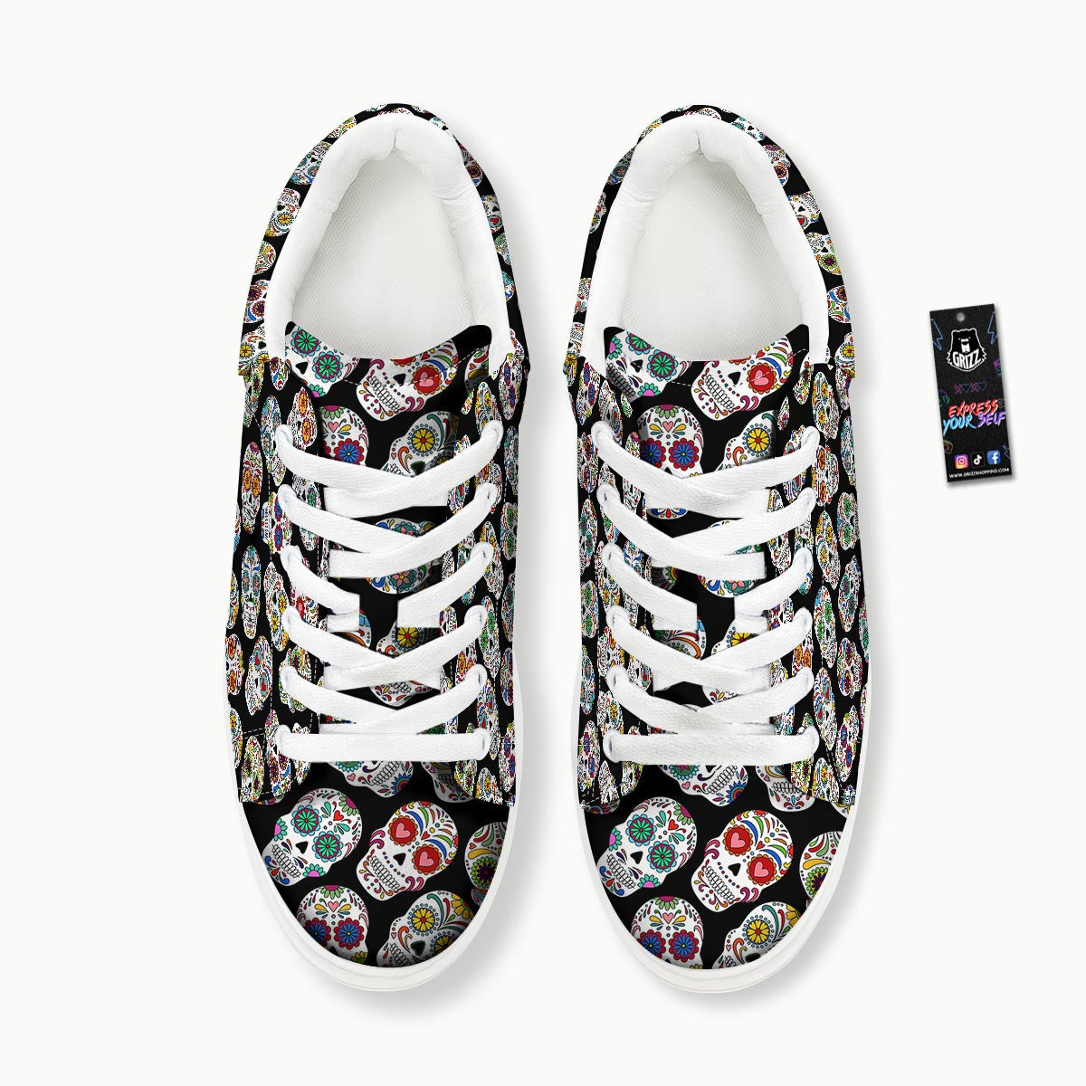 Skull Sugar Print Pattern Platform Shoes-grizzshop