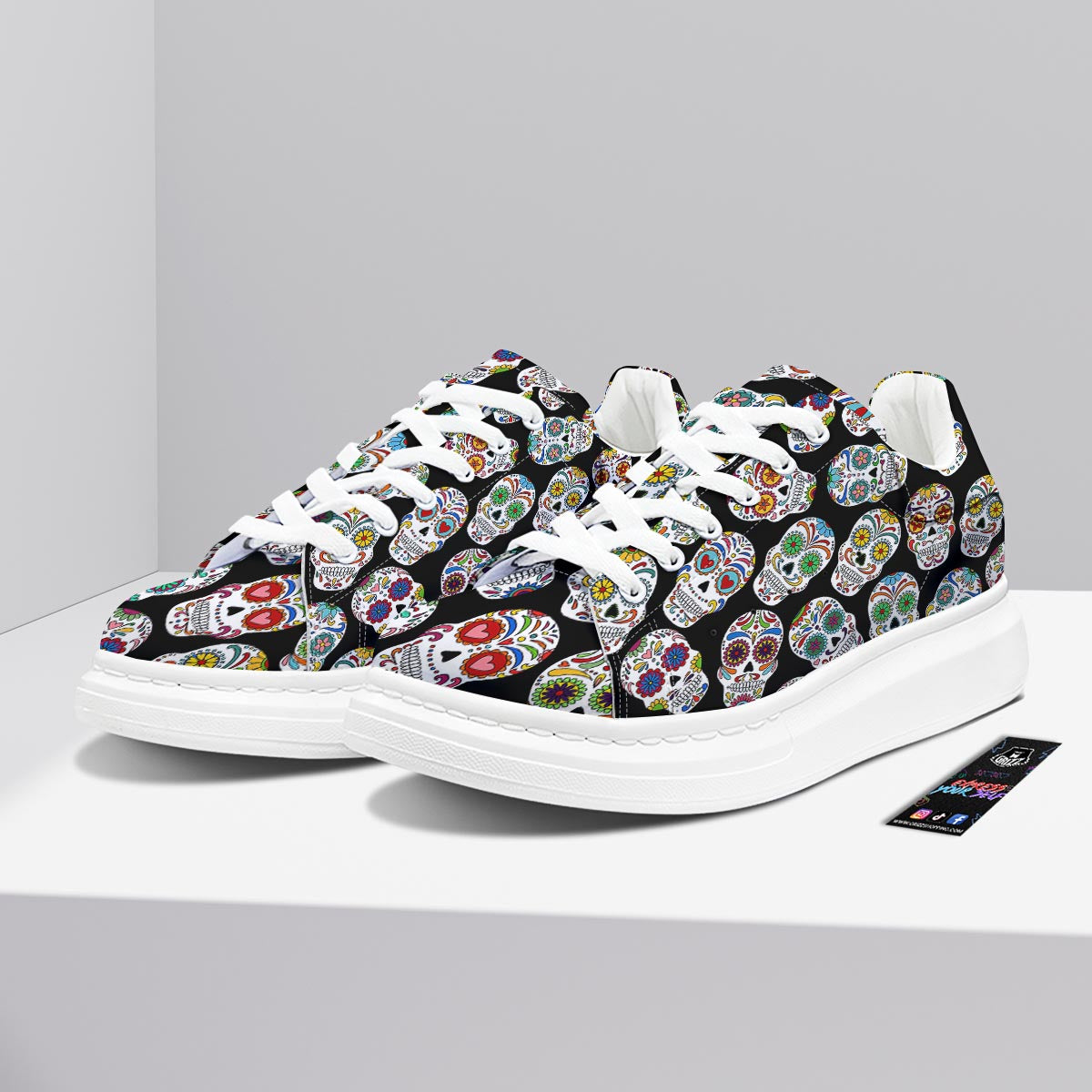 Skull Sugar Print Pattern Platform Shoes-grizzshop