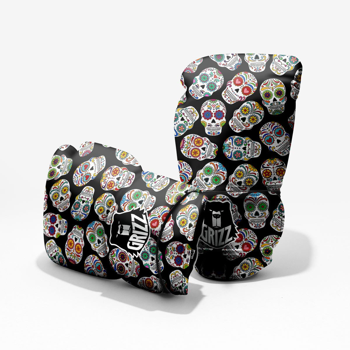 Skull Sugar Print Pattern Sparring Gloves-grizzshop