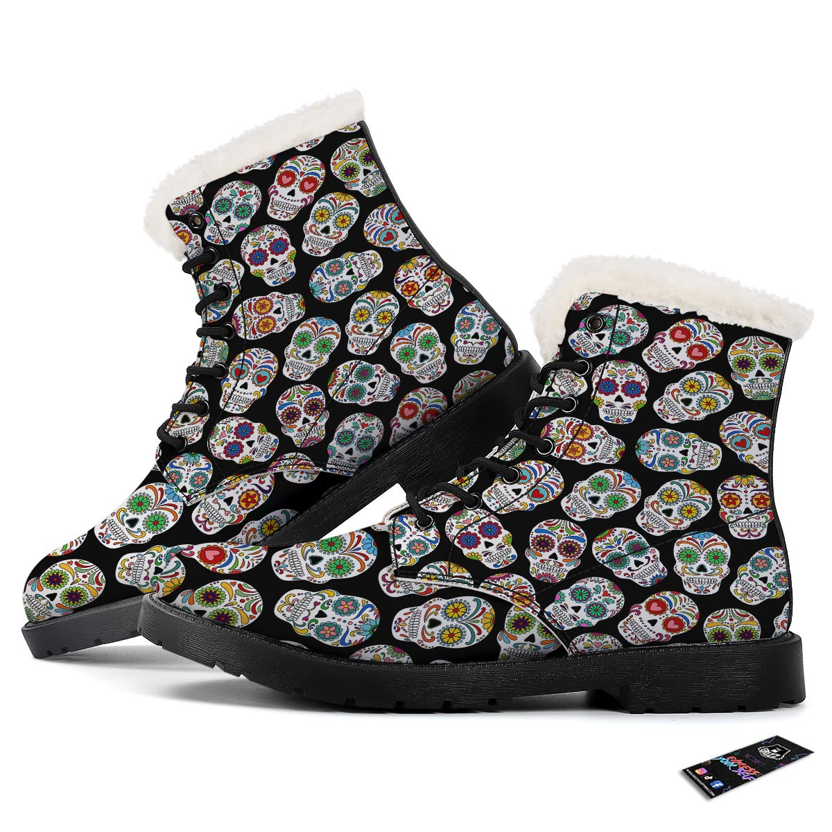 Skull Sugar Print Pattern Winter Boots-grizzshop