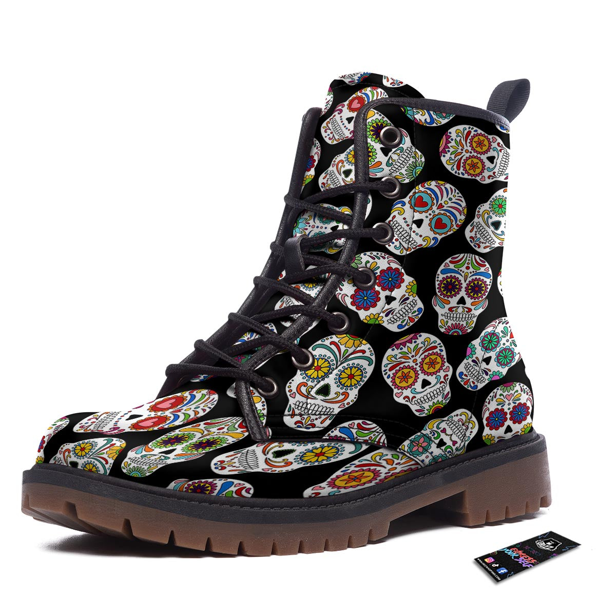Skull Sugar Print Pattern Work Boots-grizzshop