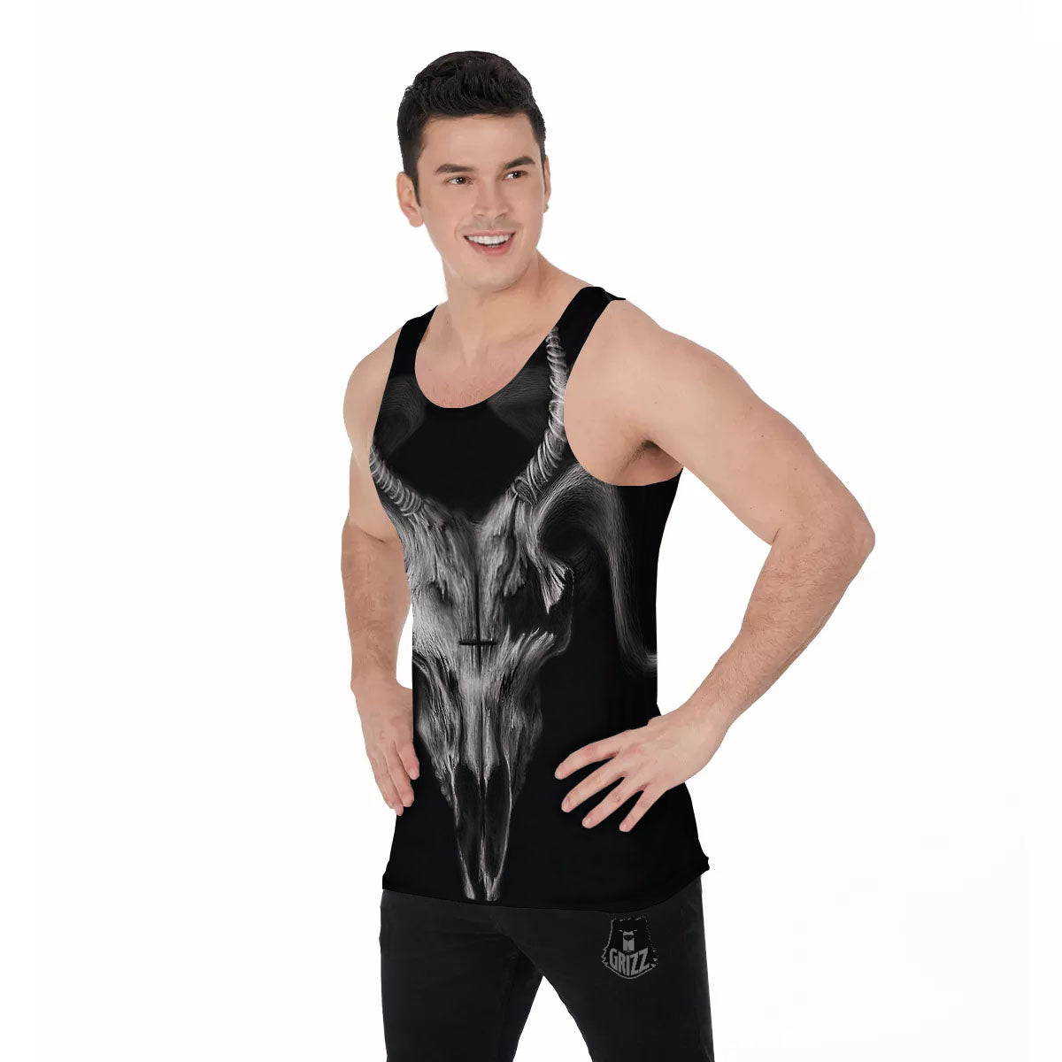 Skull Symbol Satan Goat Print Men's Tank Top-grizzshop