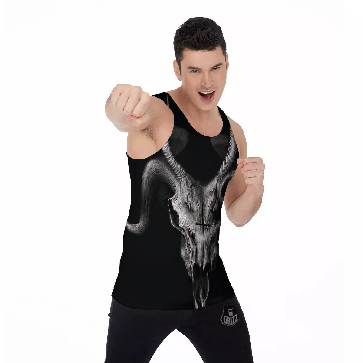 Skull Symbol Satan Goat Print Men's Tank Top-grizzshop