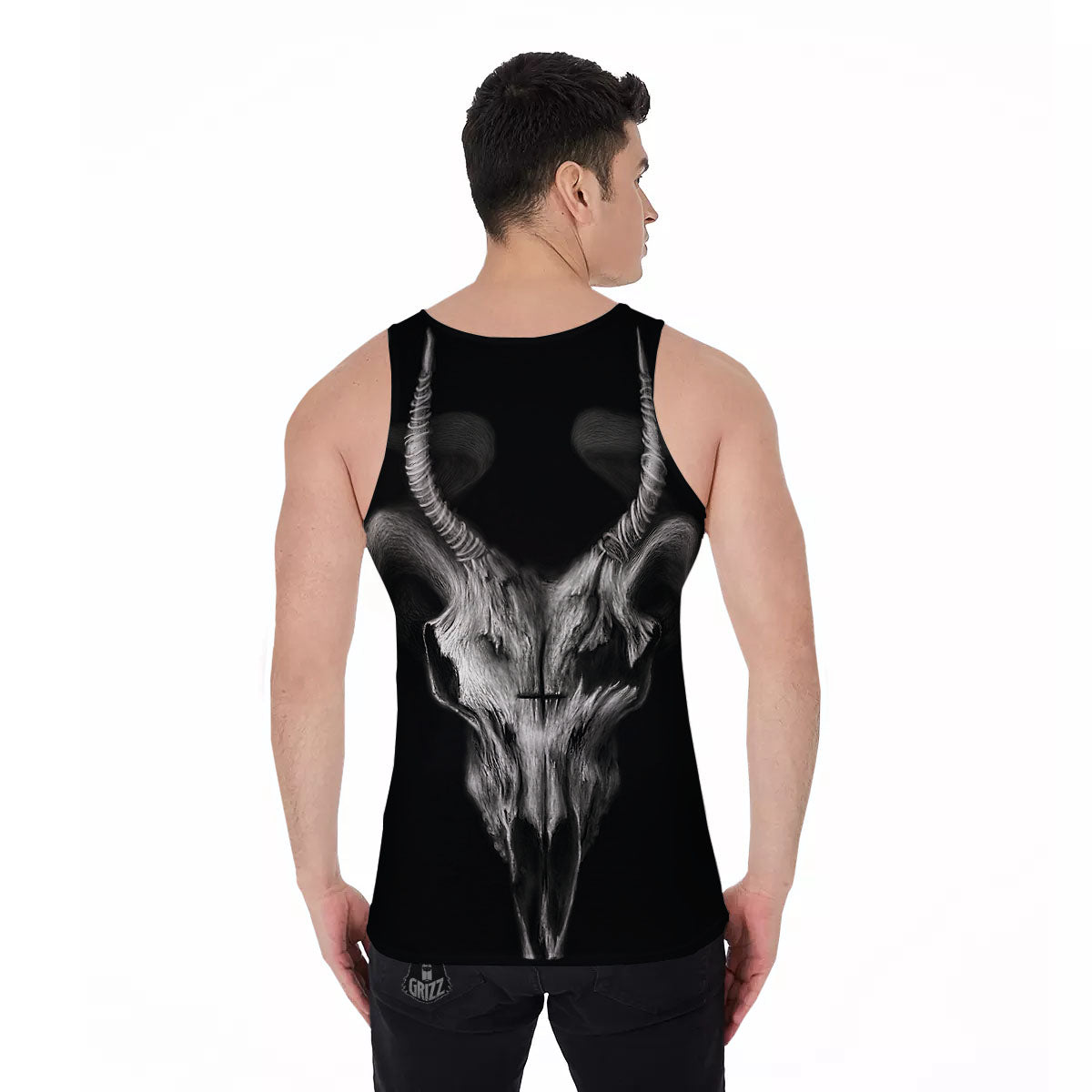 Skull Symbol Satan Goat Print Men's Tank Top-grizzshop