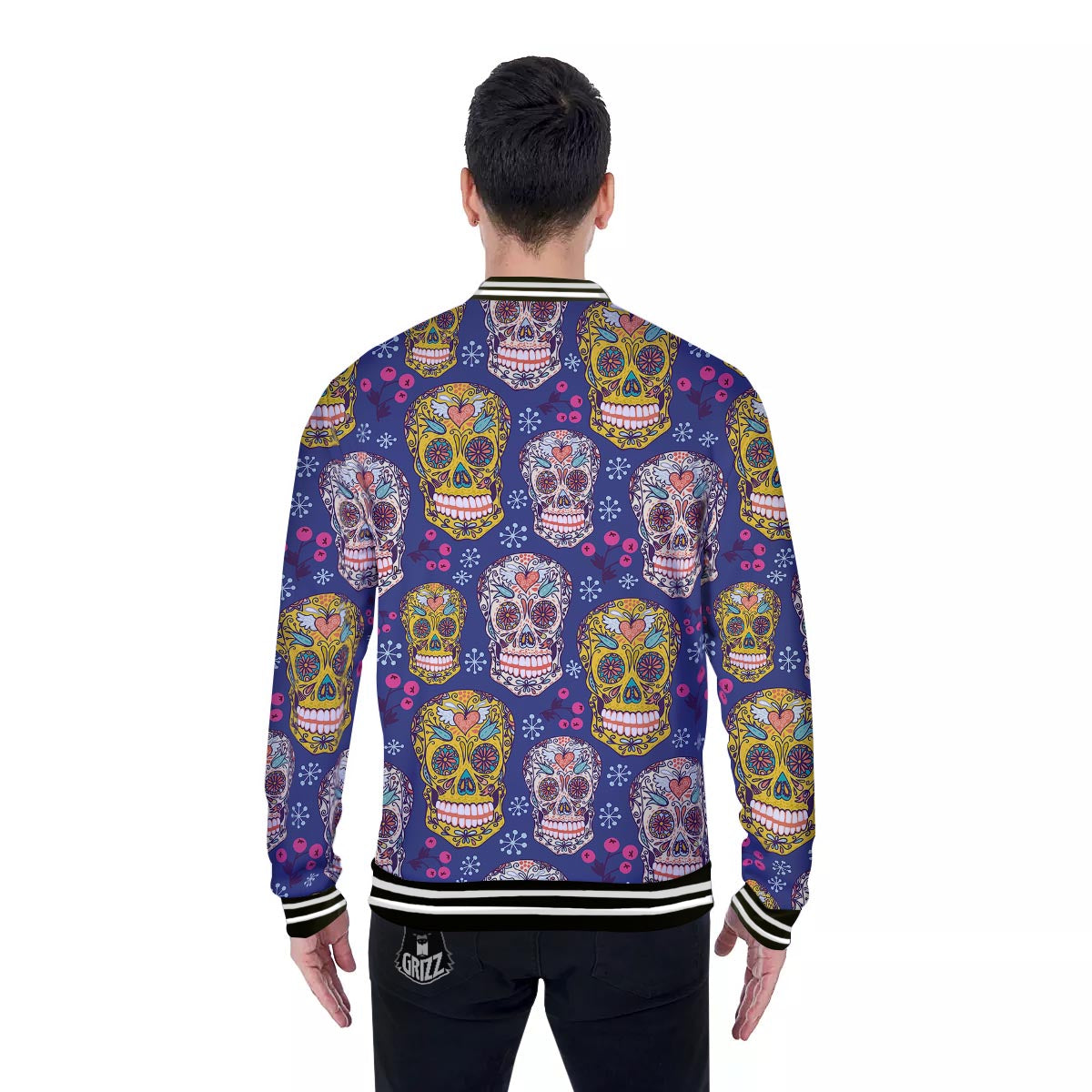Skull Teal Sugar Print Pattern Baseball Jacket-grizzshop