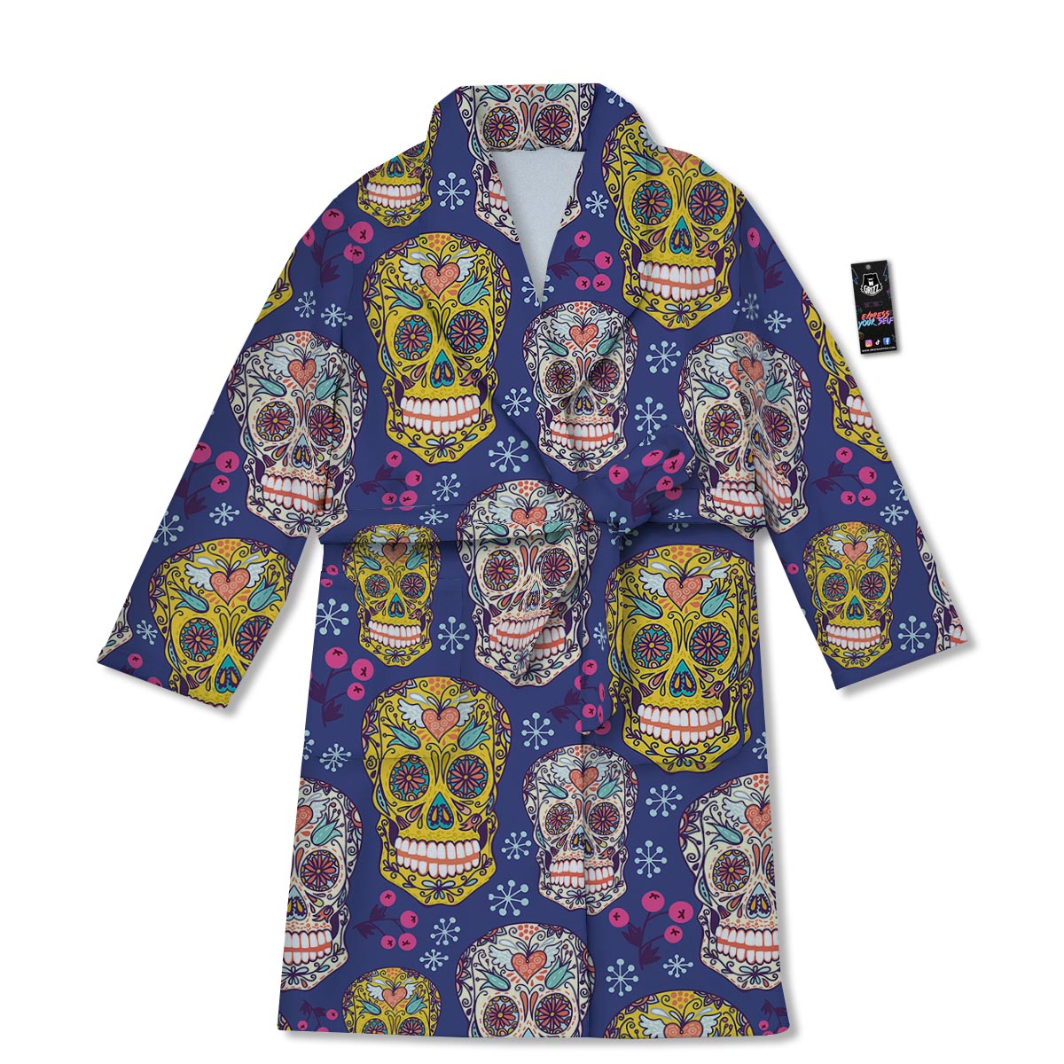 Skull Teal Sugar Print Pattern Bathrobe-grizzshop