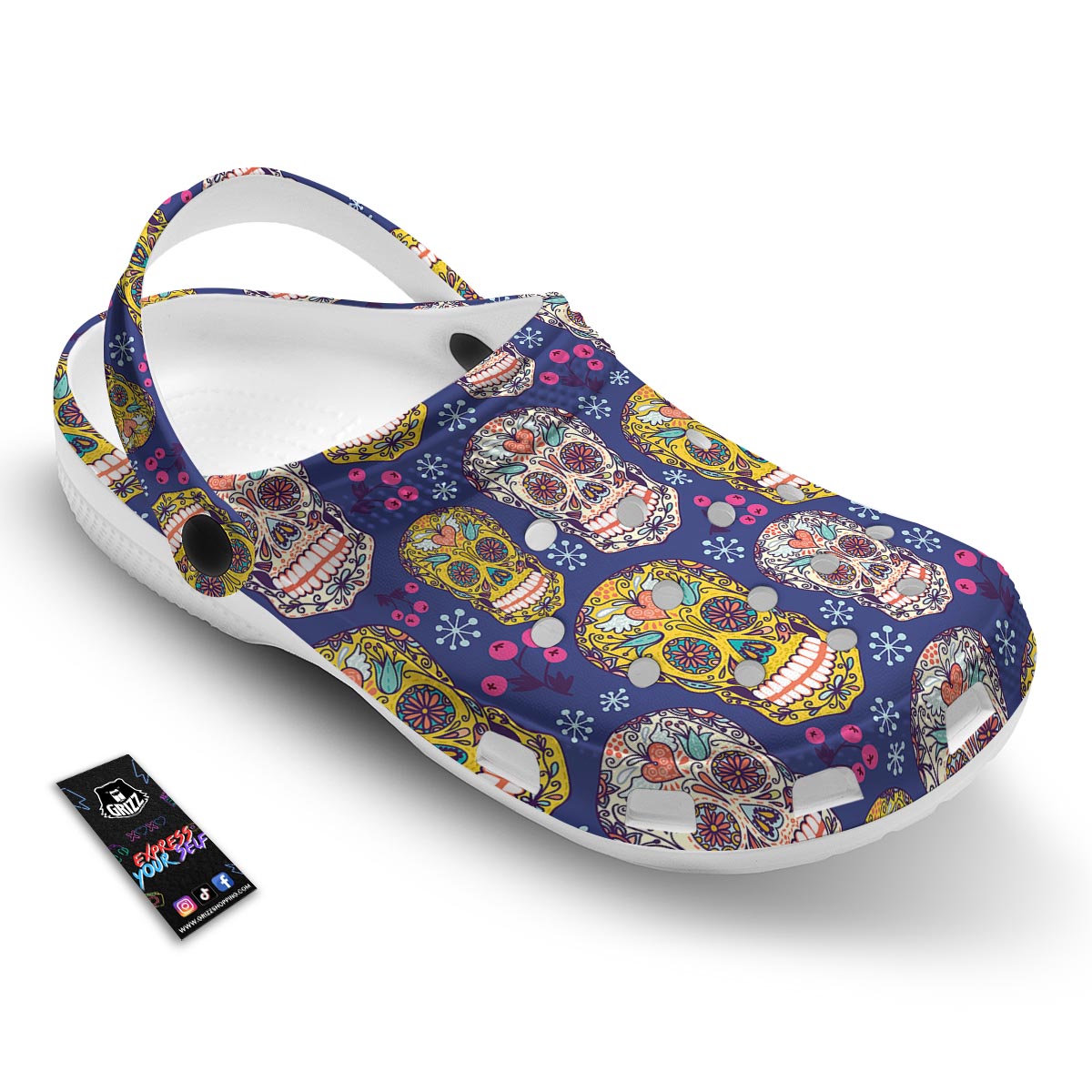 Skull Teal Sugar Print Pattern Clog-grizzshop