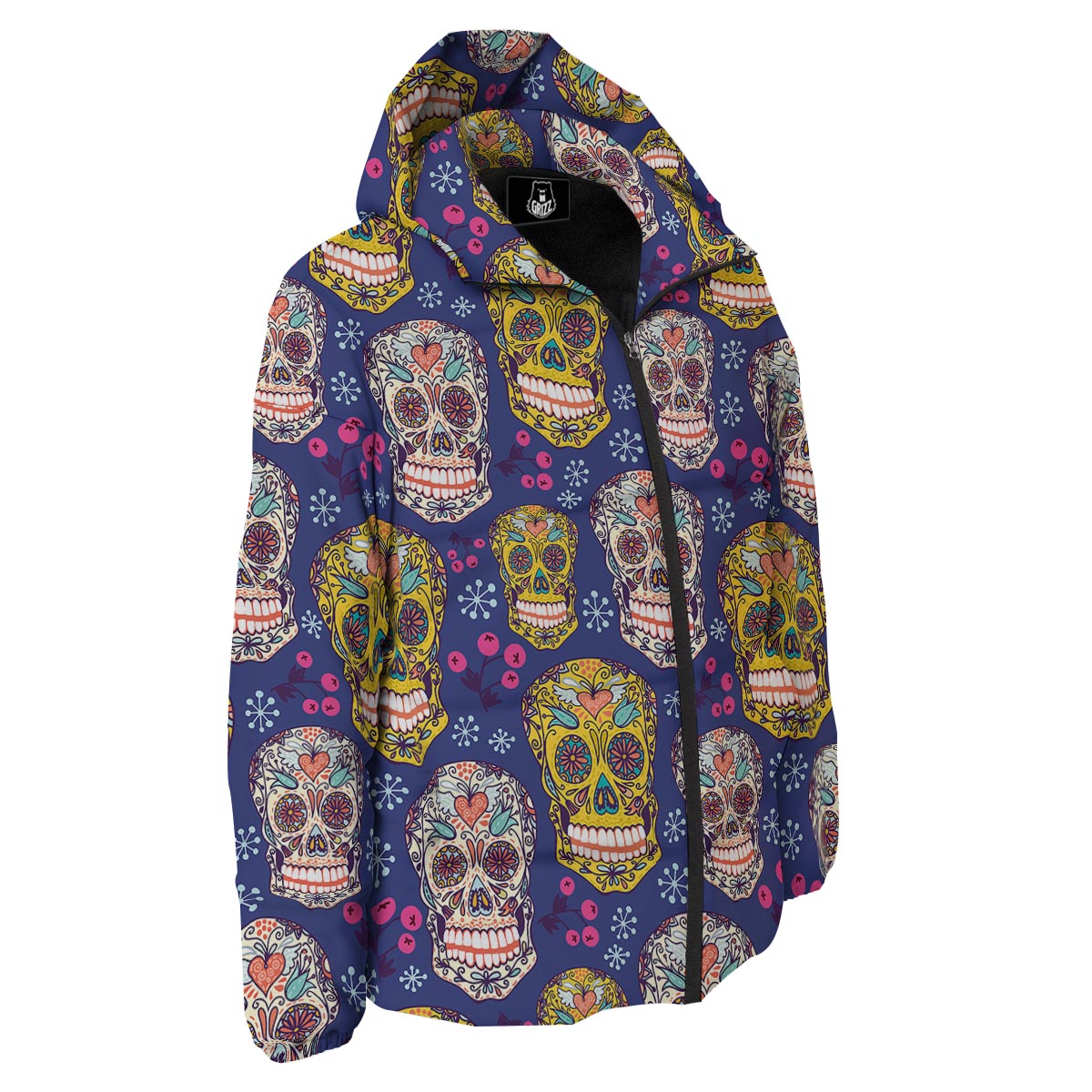 Skull Teal Sugar Print Pattern Down Jacket-grizzshop