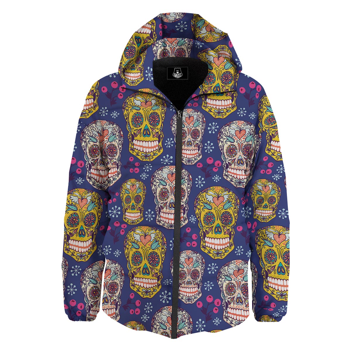 Skull Teal Sugar Print Pattern Down Jacket-grizzshop
