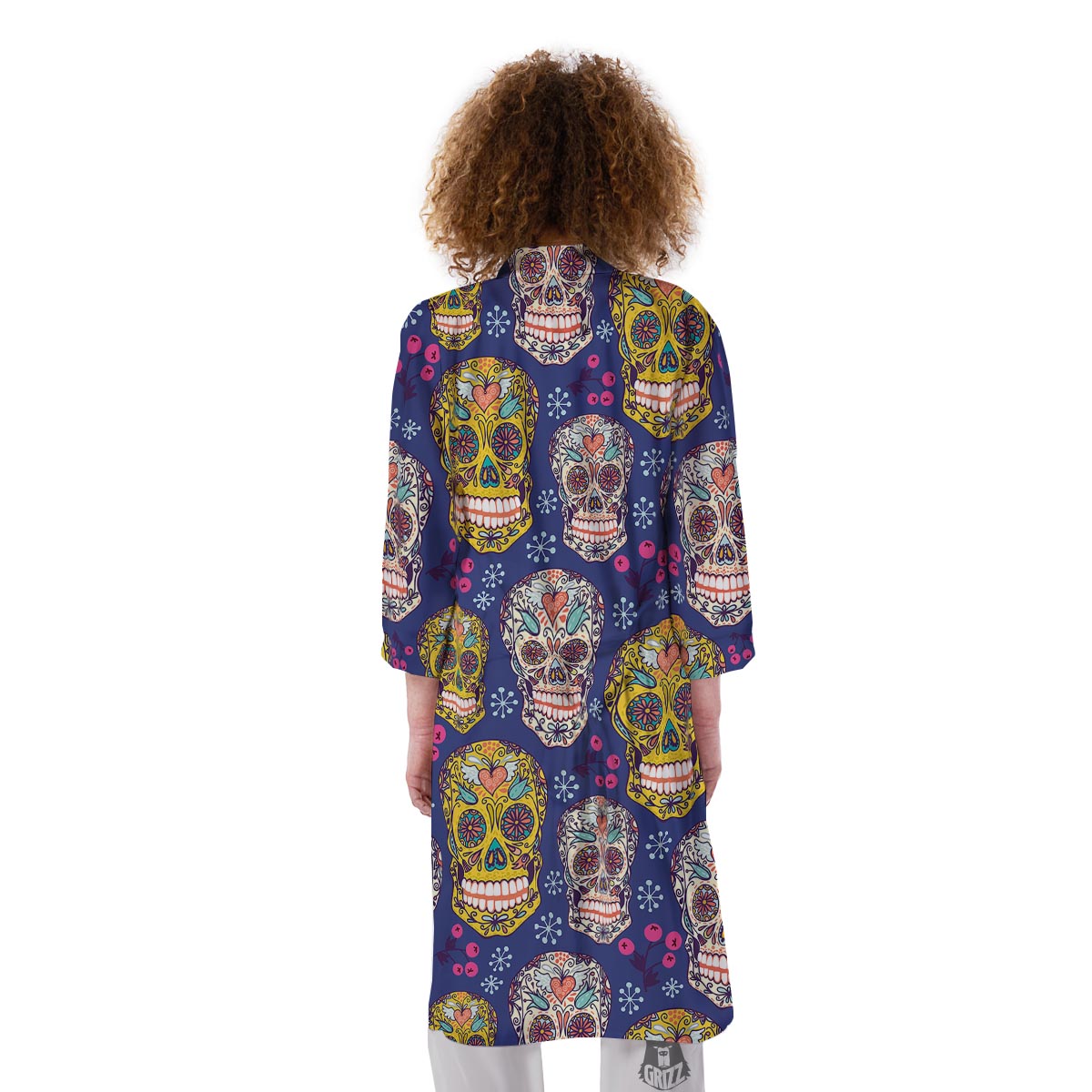 Skull Teal Sugar Print Pattern Kimono-grizzshop