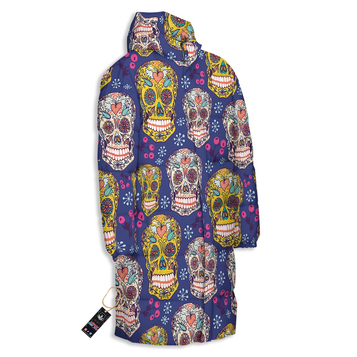 Skull Teal Sugar Print Pattern Long Down Jacket-grizzshop